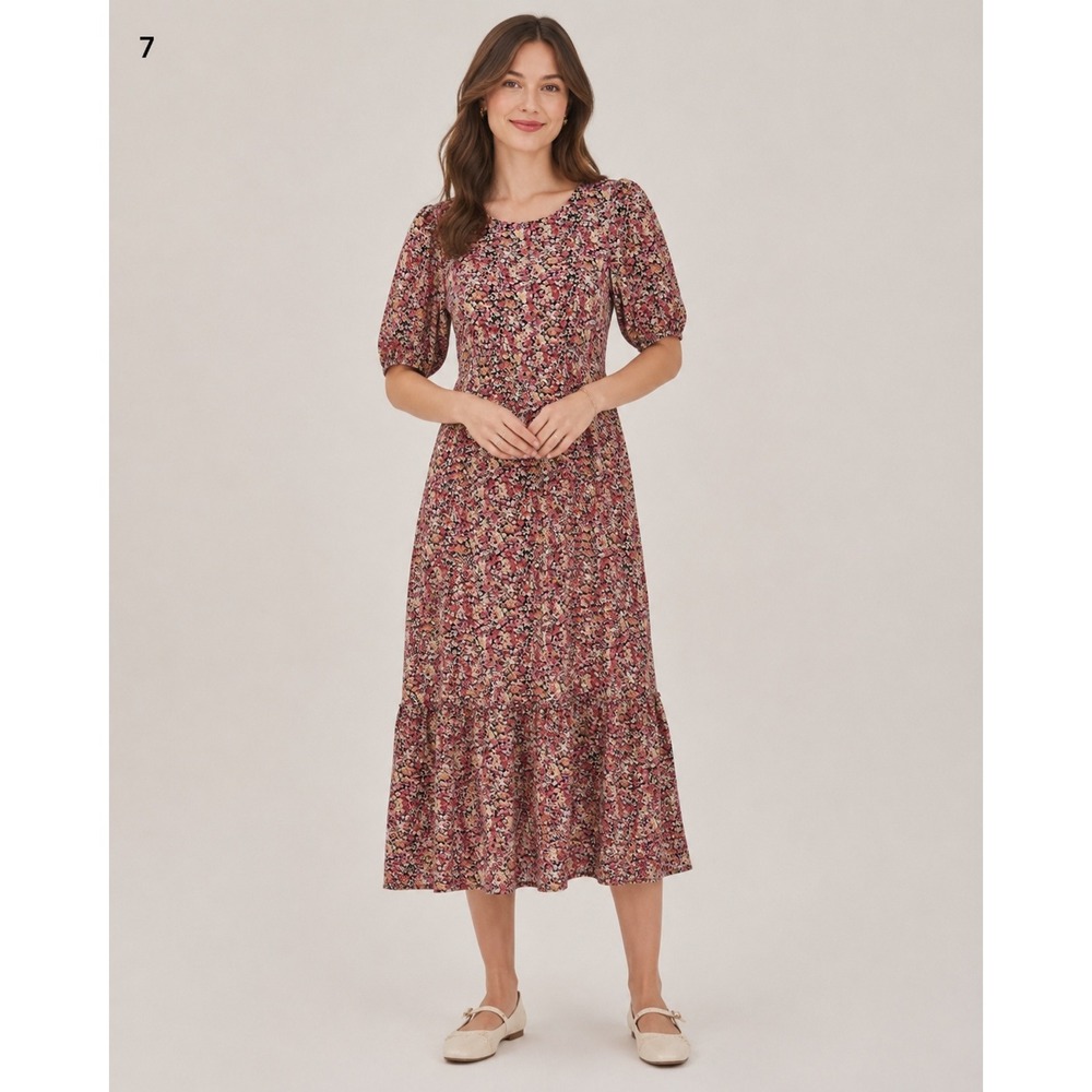 Mikarose Whimsigoth Cottagecore Maxi Dress Womens Medium Black Floral Print NEW